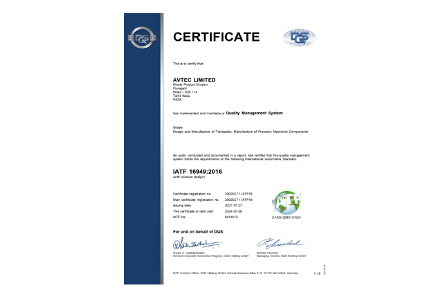 IATF 16949:2016 certificate to Quality Management System.3
