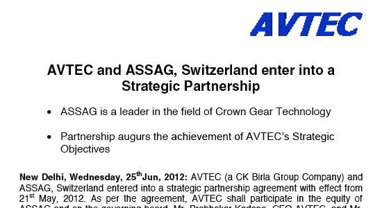 AVTEC Ltd acquires ASSAG, Switzerland Pioneers of Face Gear Technology