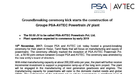 Groupe PSA-AVTEC Powertrain JV plant